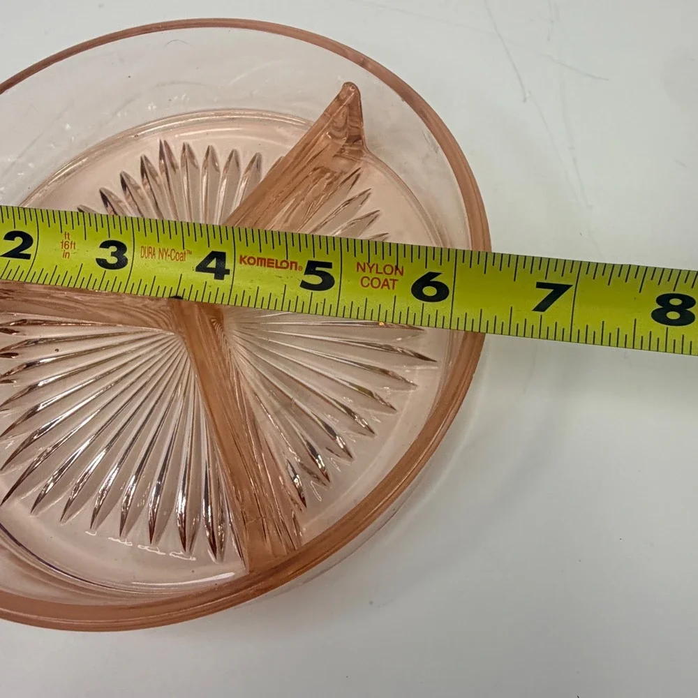 Vintage Pink Depression Glass 3 Part Divided Relish Dish Starburst 6.25 Inch